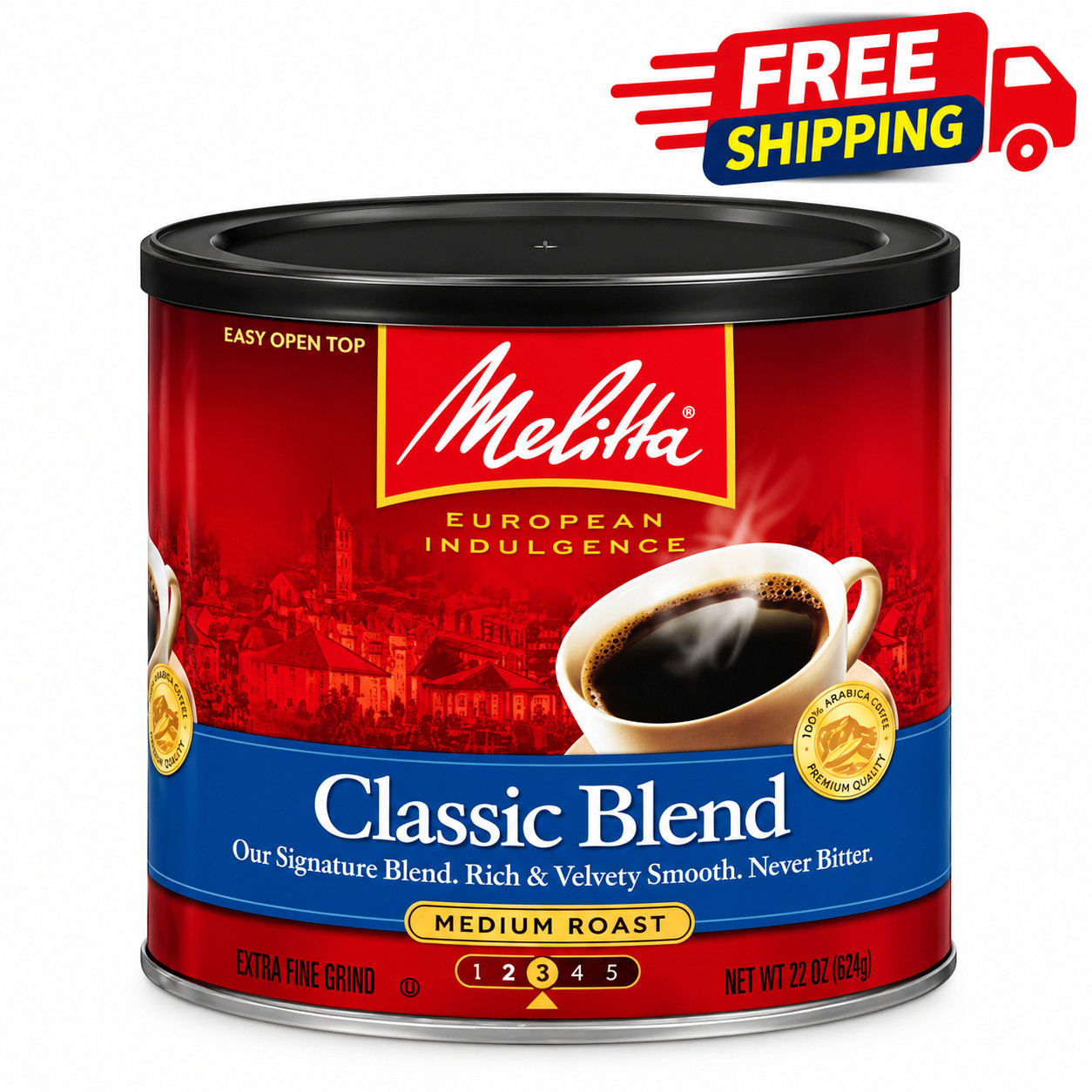 Melitta Classic Roast Caffeinated Canned Coffee, 22oz Can NEW