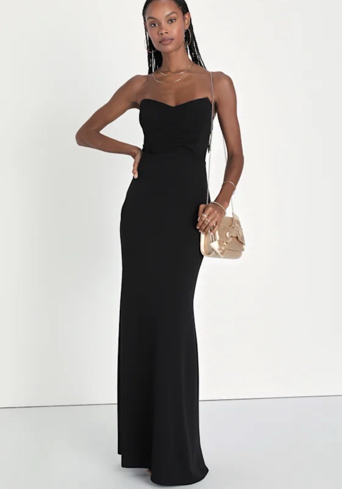 Lulus NWT Iconic Arrival Black Strapless Bustier Mermaid Maxi Dress size large