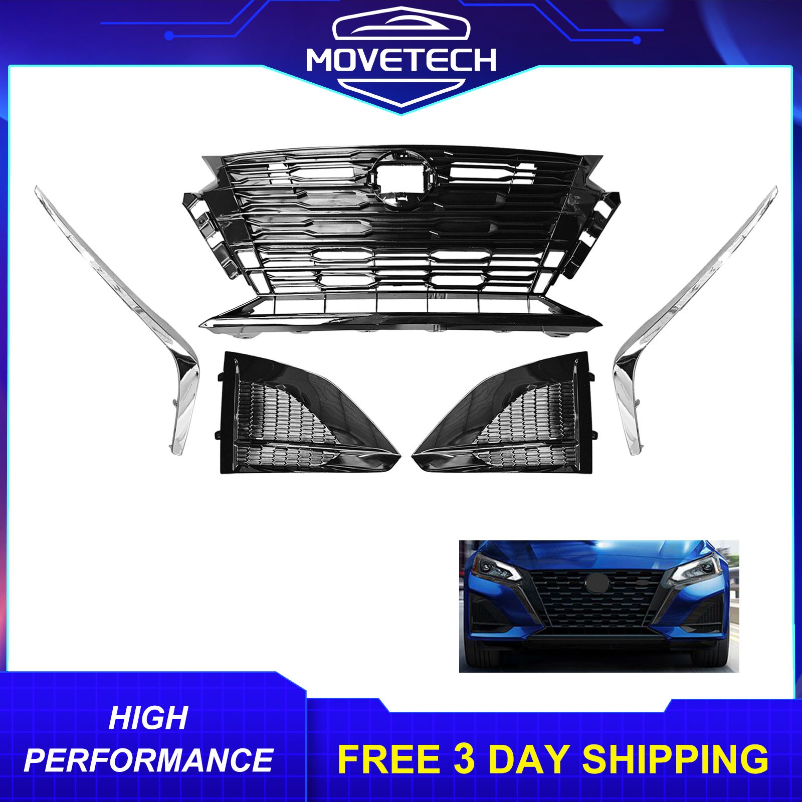 Upper Grille Fog Cover Trims Set For Nissan Altima 2023-2024 S SL SV 62310-9HF1E