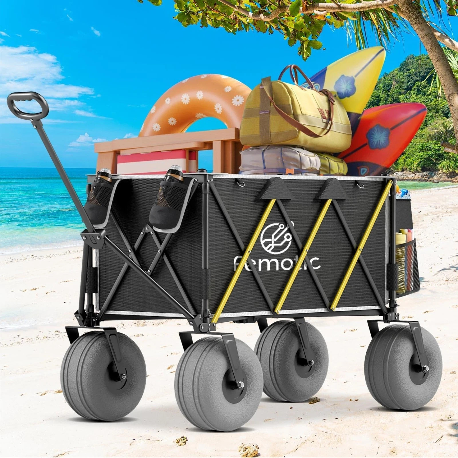 Beach Wagon with Big Wheels for Sand Heavy Duty Collapsible Wagon with All Te