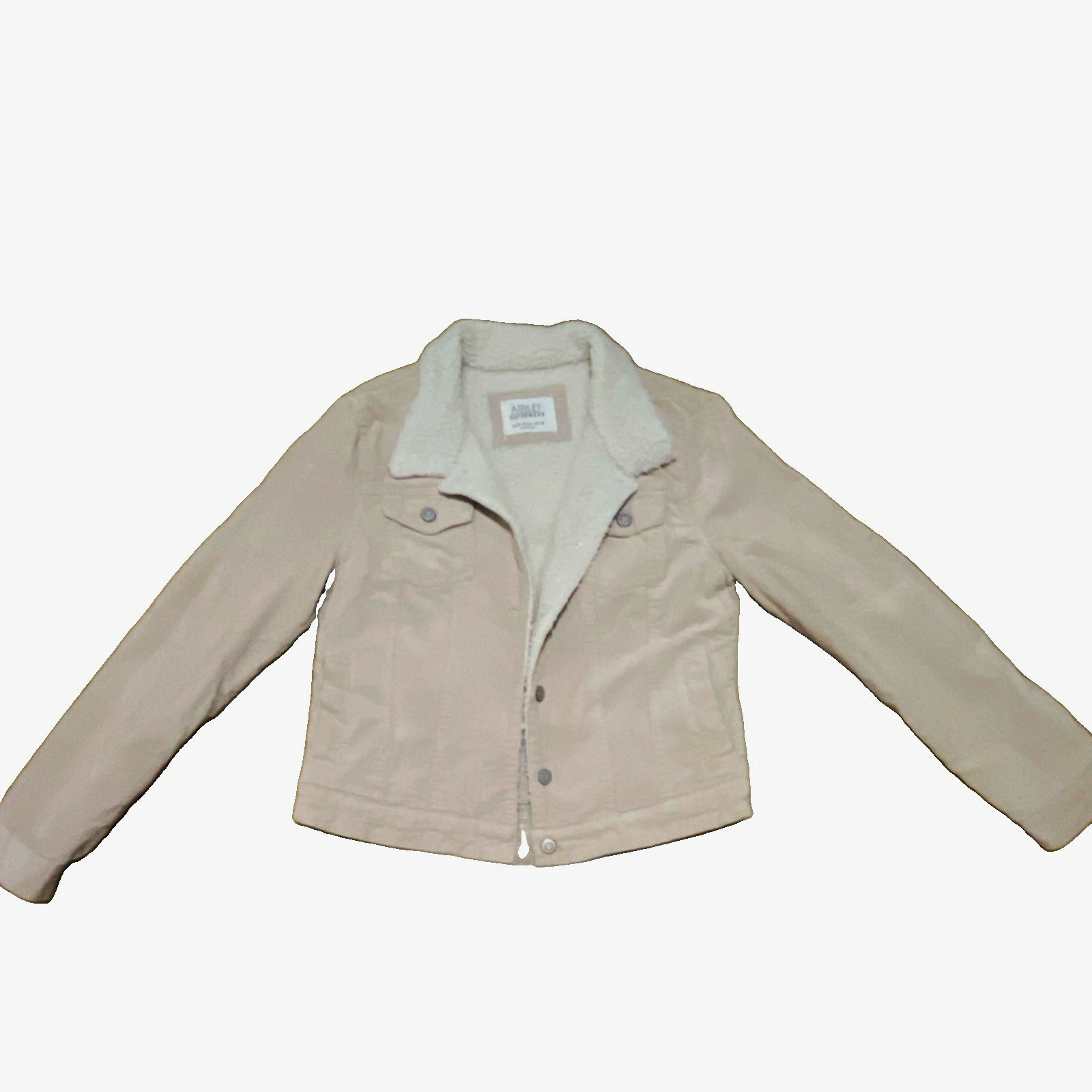 Ashley Women\'s Beige Lined Collared Jacket Pockets Button Front Size M