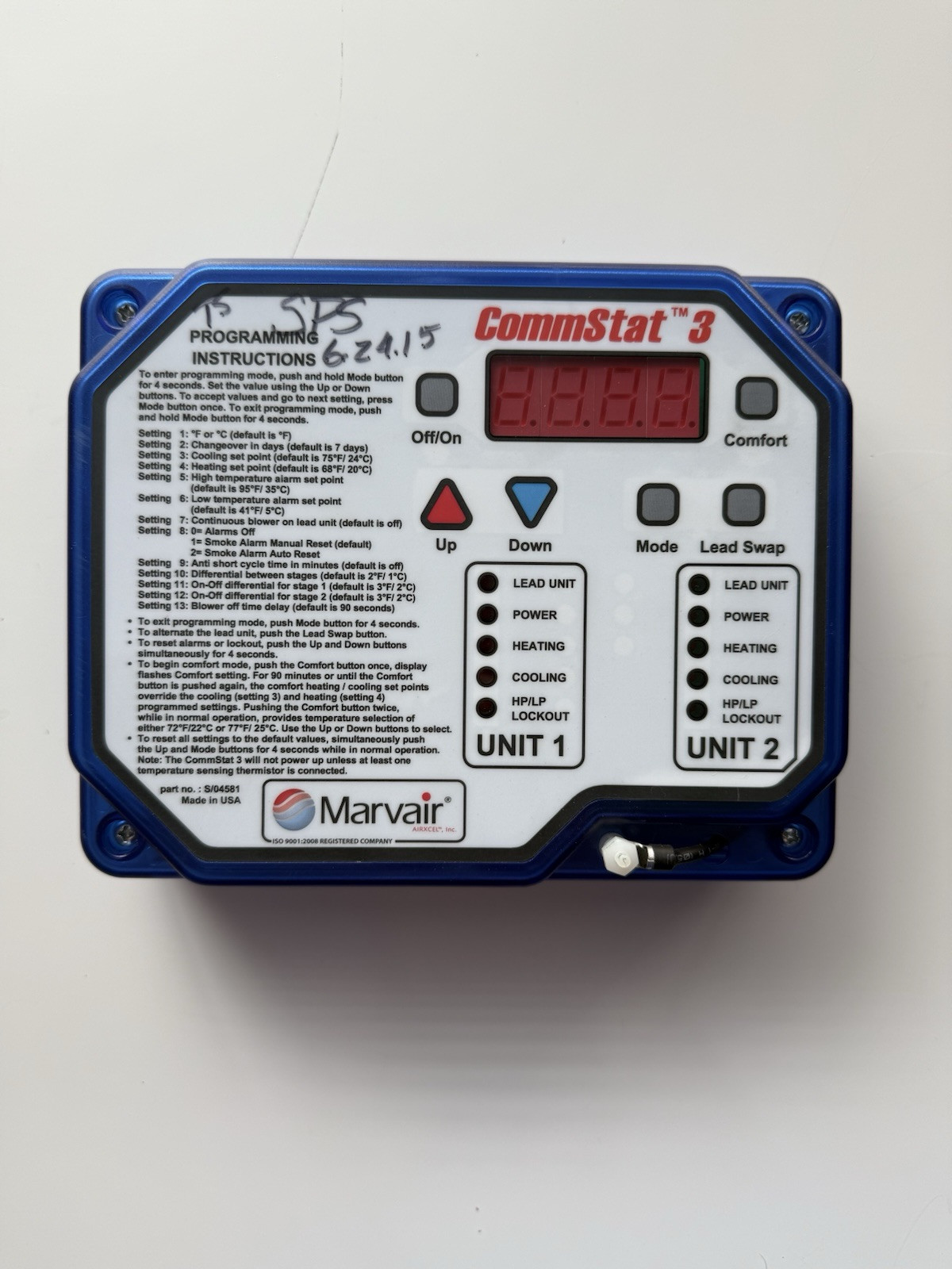 Marvair Air Conditioner Controller Commstat 3.        part no. : S/04581 Made 