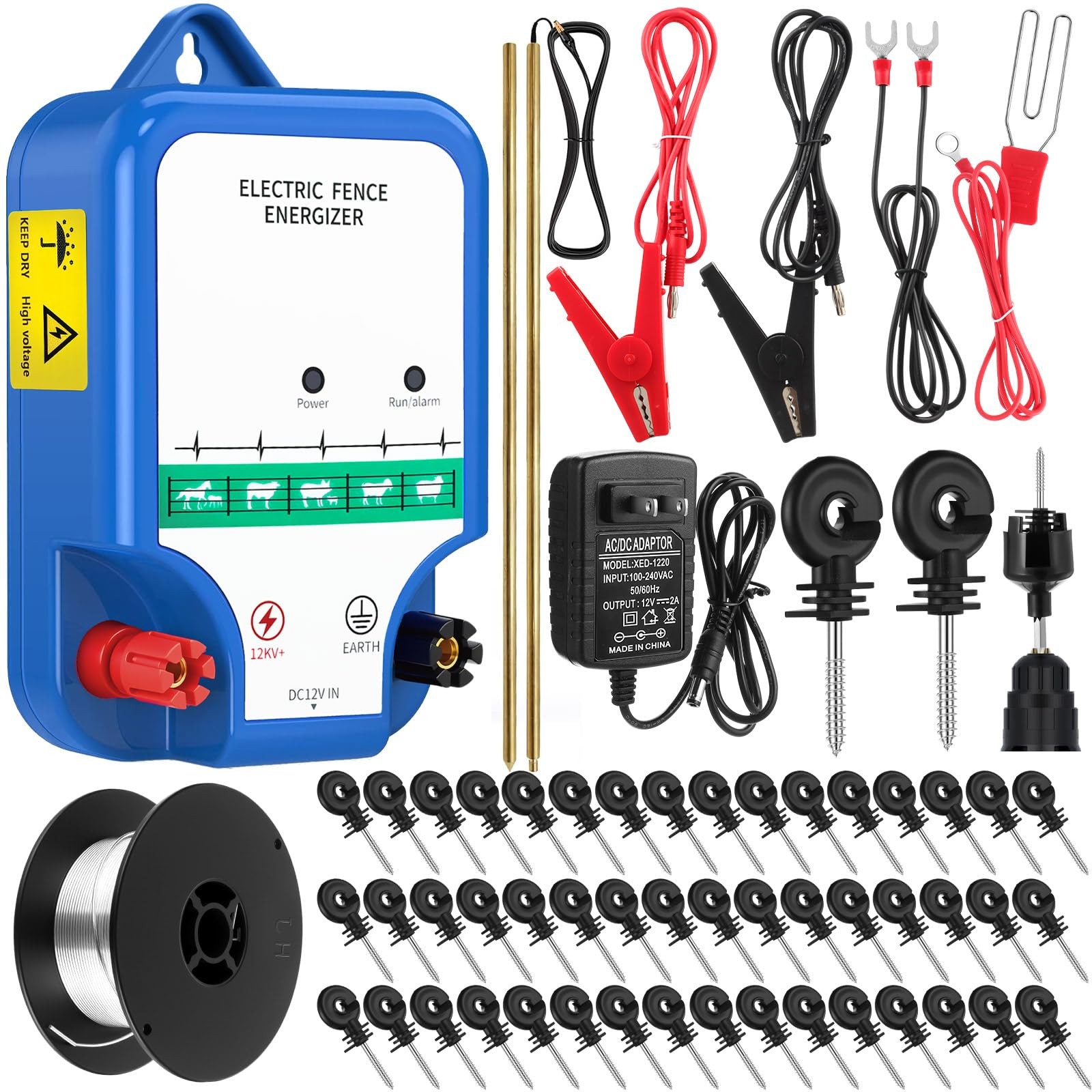 MorningRo Electric Fence Kit 8 Mile 12kV 2J AC DC