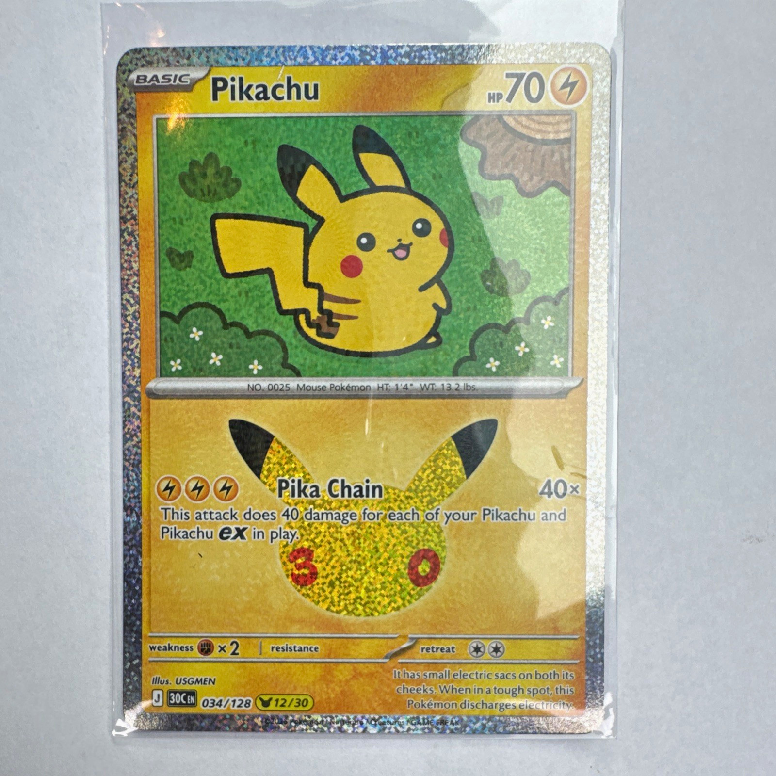 The Pokémon Company Pikachu 034/128 30th Celebration Promo Holo 70HP ENG 2024