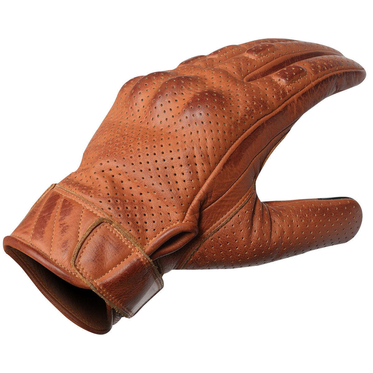 Vance Mens Premium Waxed Austin Brown Leather Perforated Motorcycle Gloves