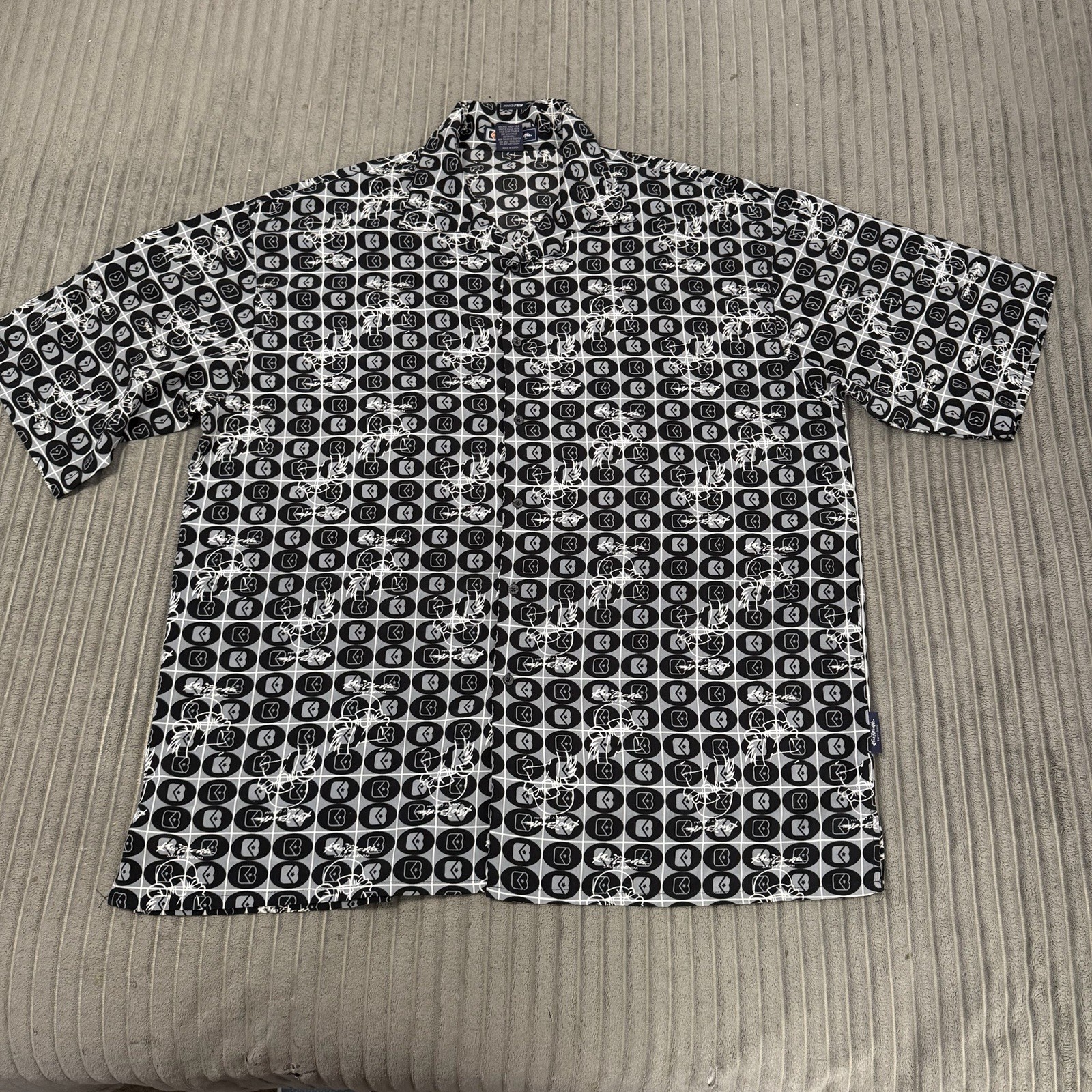 Y2K Kno Betta Shirt Mens 3XL Black Gray Button Up Camp Casual VTG Streetwear