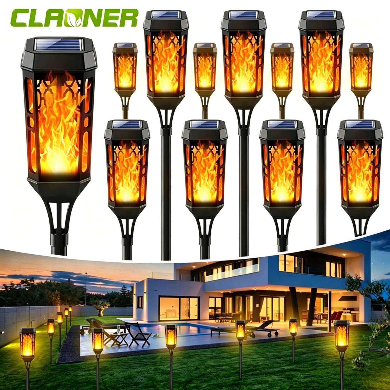 12Pack LED Solar Flame Torch Lights Outdoor Flickering Garden Yard Pathway Lamps 12Pack LED Solar Flame Torch Lights Outdoor Flickering Garden Yard Pathway Lamps