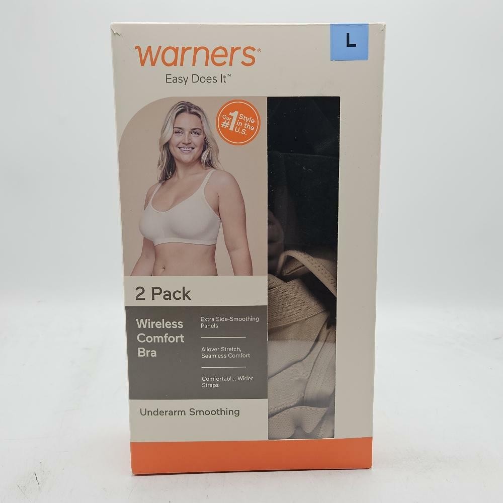 Warners Women\'s 2 PK Wireless Lightly Lined Seamless Bra, Size L, Nude/ Black