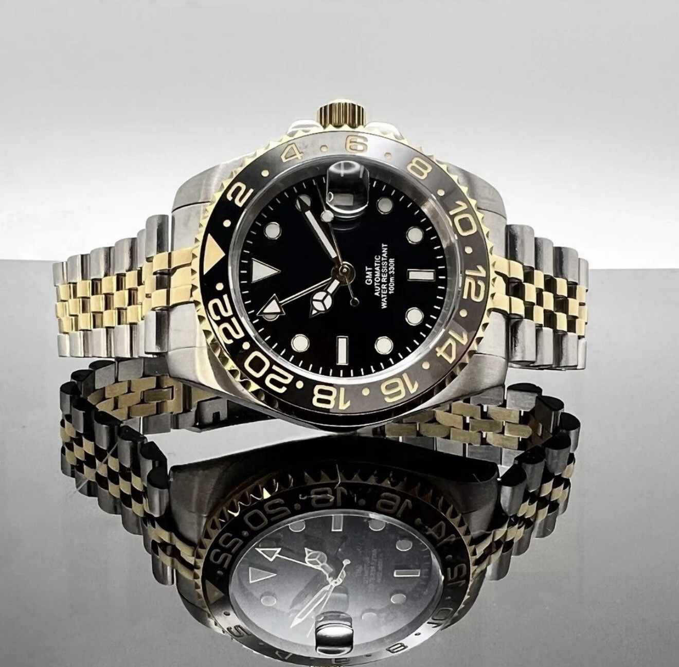 Custom 40mm GMT Style Two Tone Gold Mod Watch w/ NH34 Automatic Movement