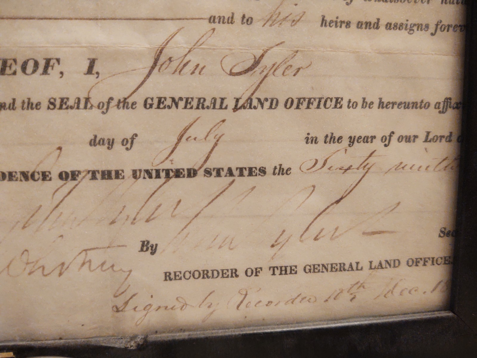 PRESIDENT JOHN TYLER SIGNED DOCUMENT