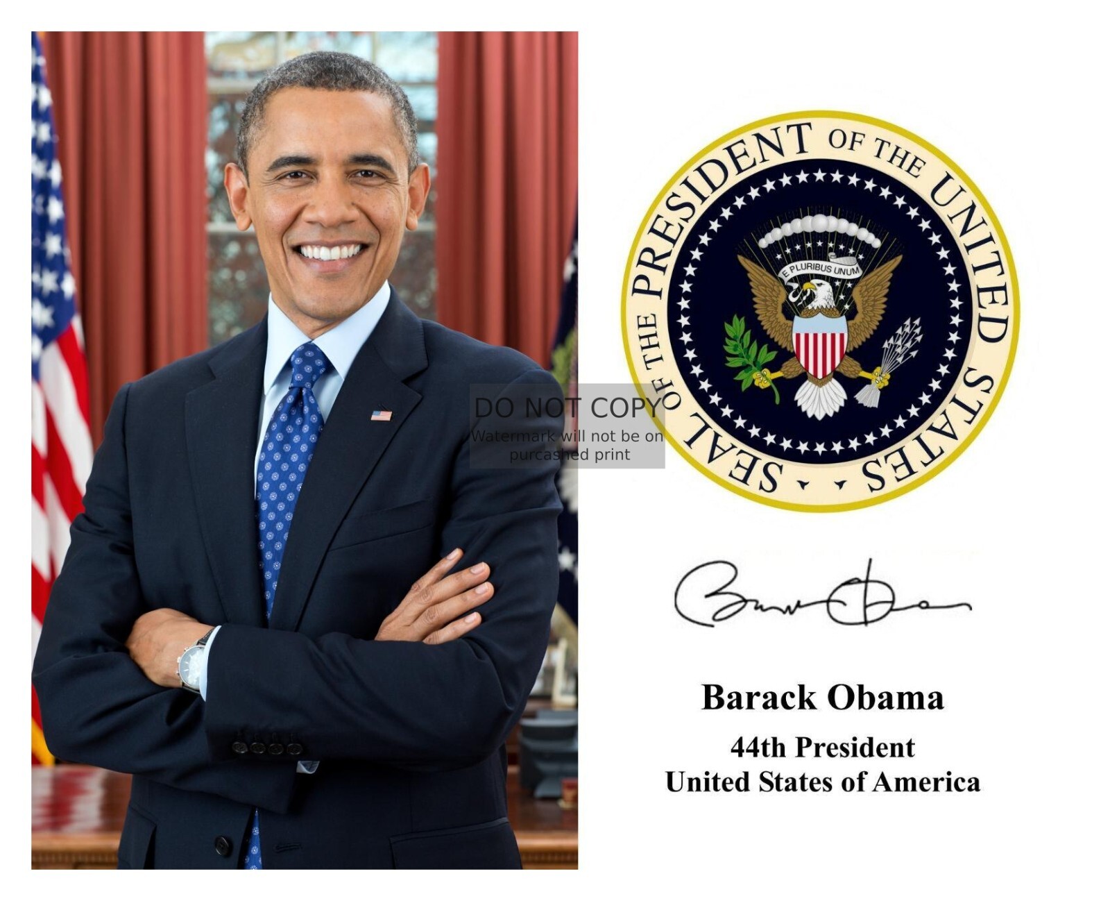 PRESIDENT BARACK OBAMA PRESIDENTIAL SEAL AUTOGRAPHED 8X10 PHOTO REPRINT