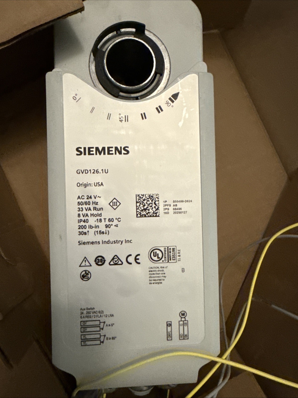 Siemens Gvd126.1u Electronic Damper Actuator 24V 50/60 Hz Siemens Gvd126.1u Electronic Damper Actuator 24V 50/60 Hz