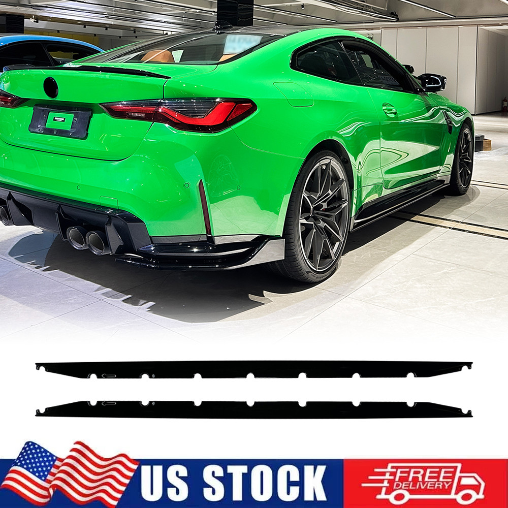 Fits 2021+ BMW M4 G82 G83 Side Skirt Rocker Extension Lips ABS Glossy Black