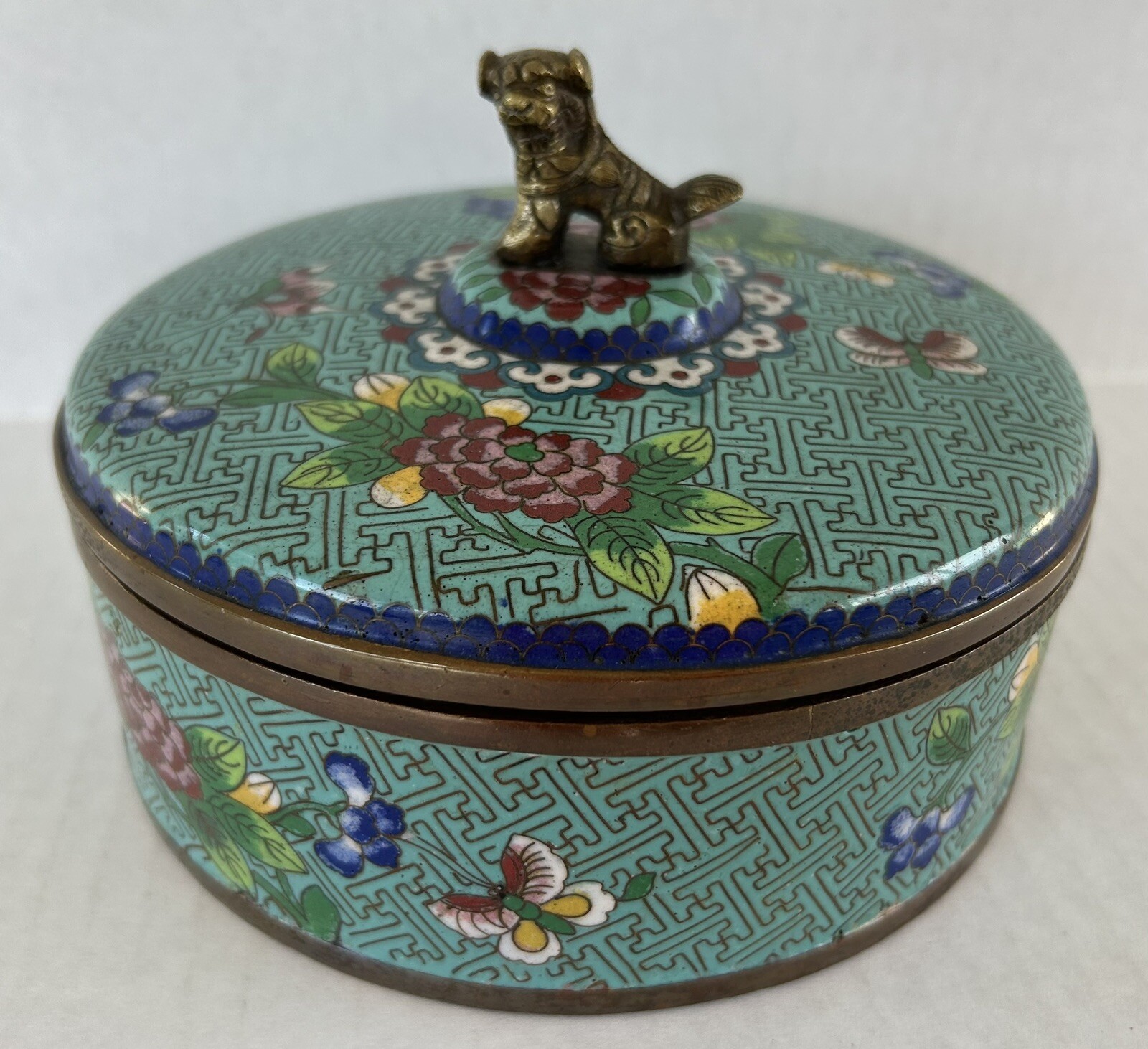 Chinese Cloisonné Box Jar Round 6 1/2 Chinese Cloisonné Box Jar Round 6 1/2