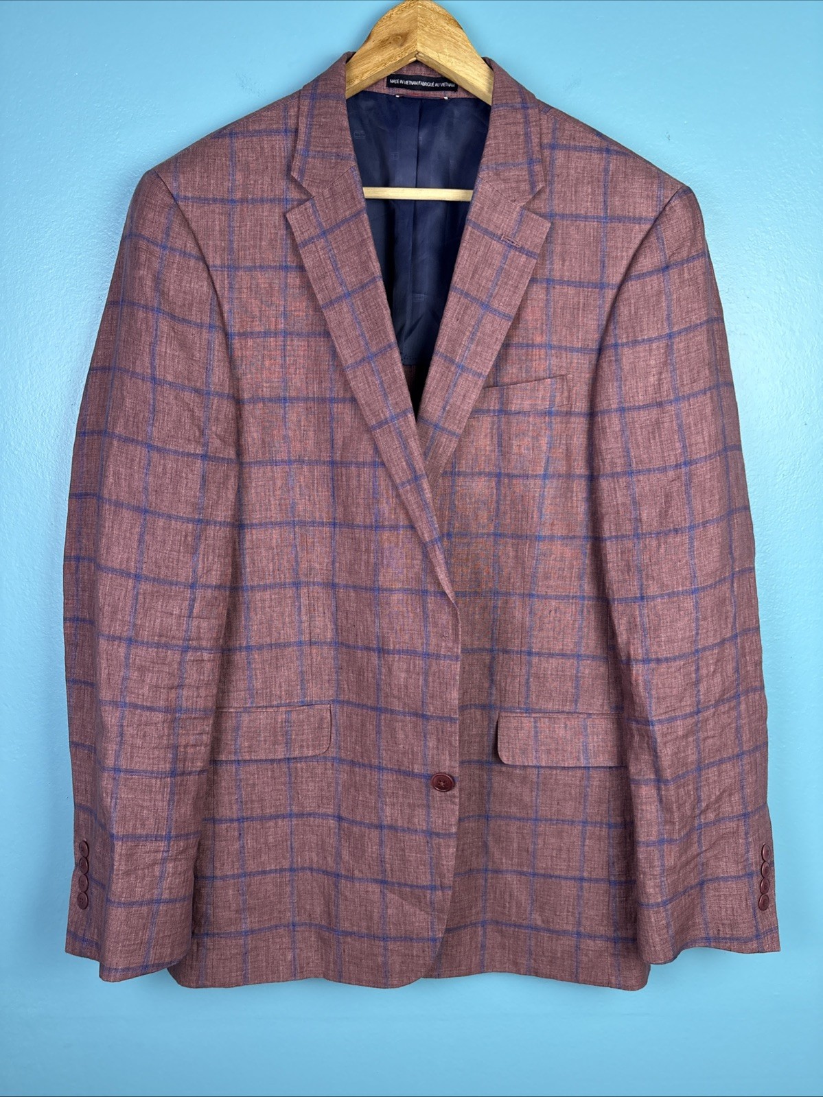 Tommy Hilfiger Mens 42L 100% Linen Two Button Blazer Sport Coat Window Pane Tommy Hilfiger Mens 42L 100% Linen Two Button Blazer Sport Coat Window Pane