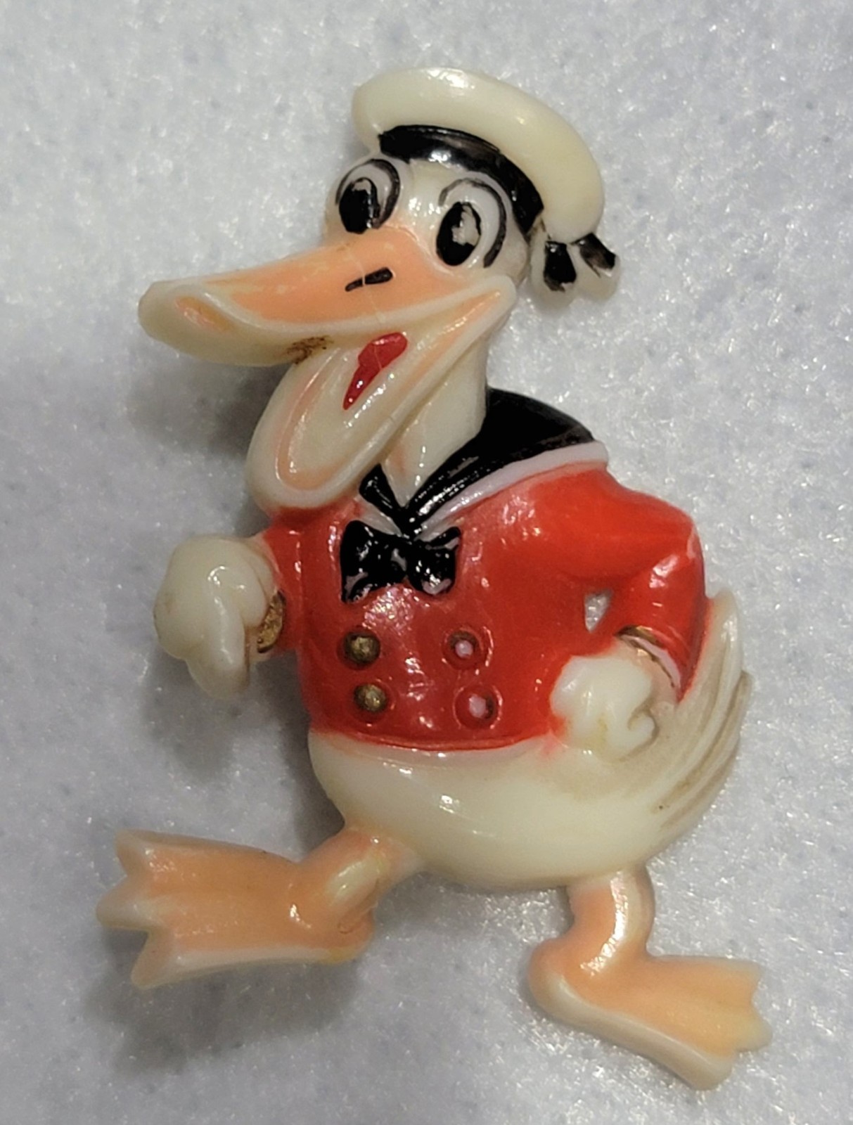 Vintage 1930s Czechoslovakia Celluloid Duck Pin Donald Sailor Red Coat 40s