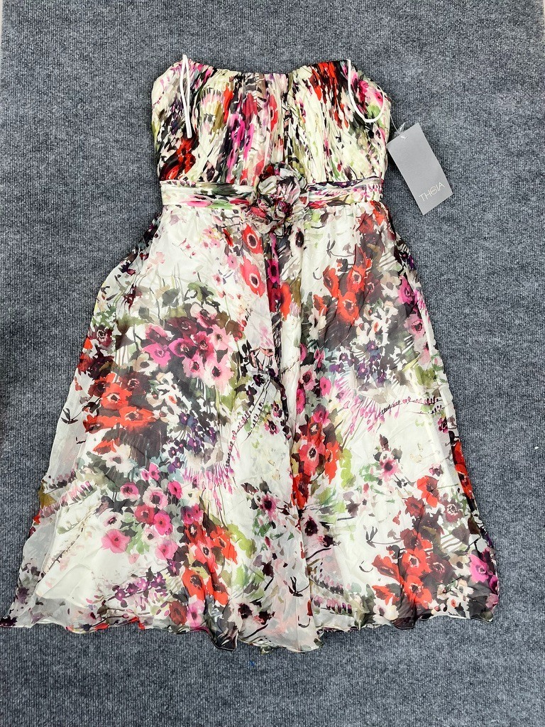 NWT Theia Silk Floral Print Midi Length Dress Women\'s Size 6