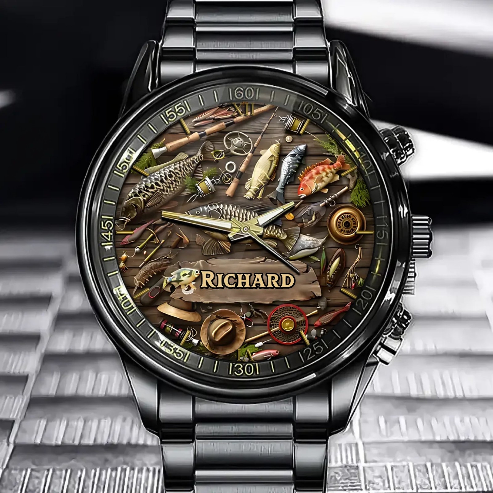 Personalized Angler’s Dream Watch – Add Your Name, Realistic Tackle Art Personalized Angler’s Dream Watch – Add Your Name, Realistic Tackle Art
