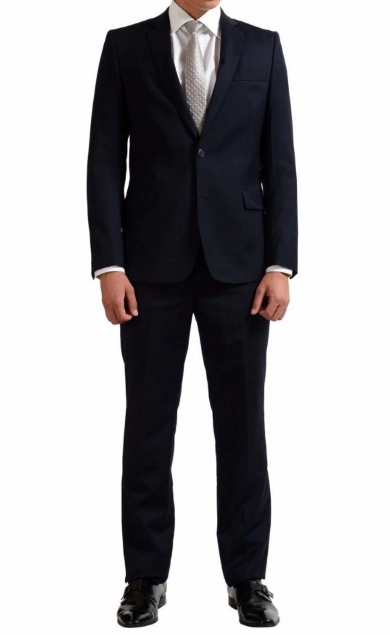 Versace Collection Men\'s Blue Wool Cashmere Two Button Suit US 44 IT 54 Versace Collection Men\'s Blue Wool Cashmere Two Button Suit US 44 IT 54