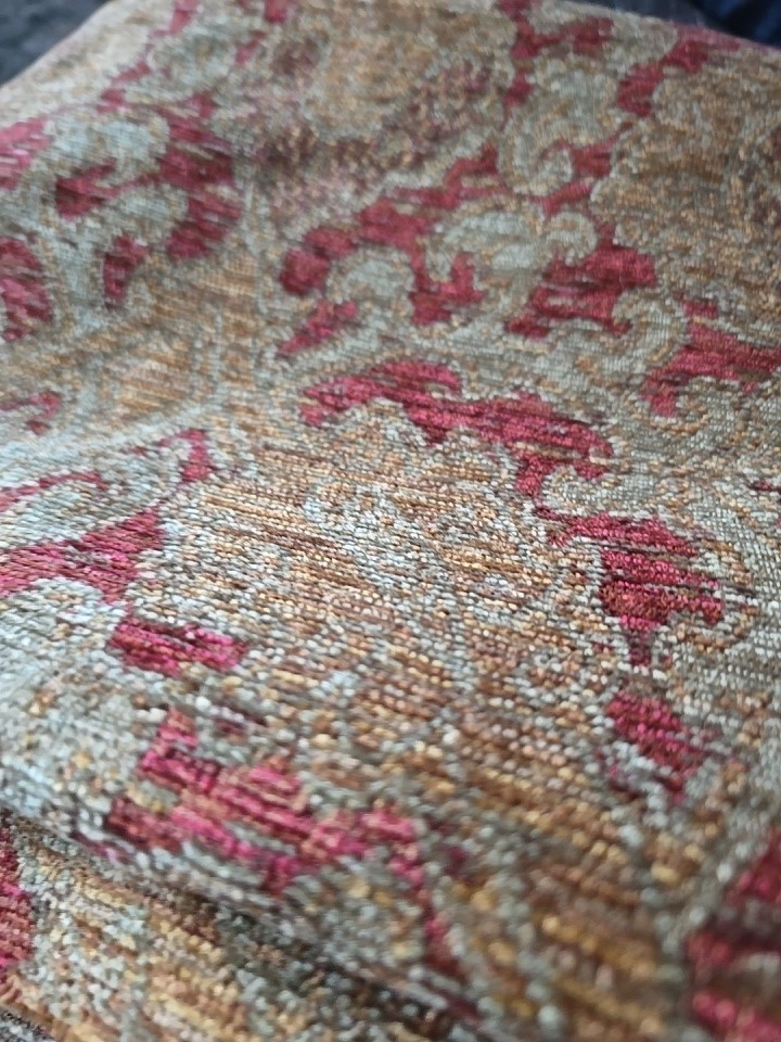 Vintage Red, Deep Orange, Jacquard Damask Upholstery Tapestry Fabric 3 Yards 56”