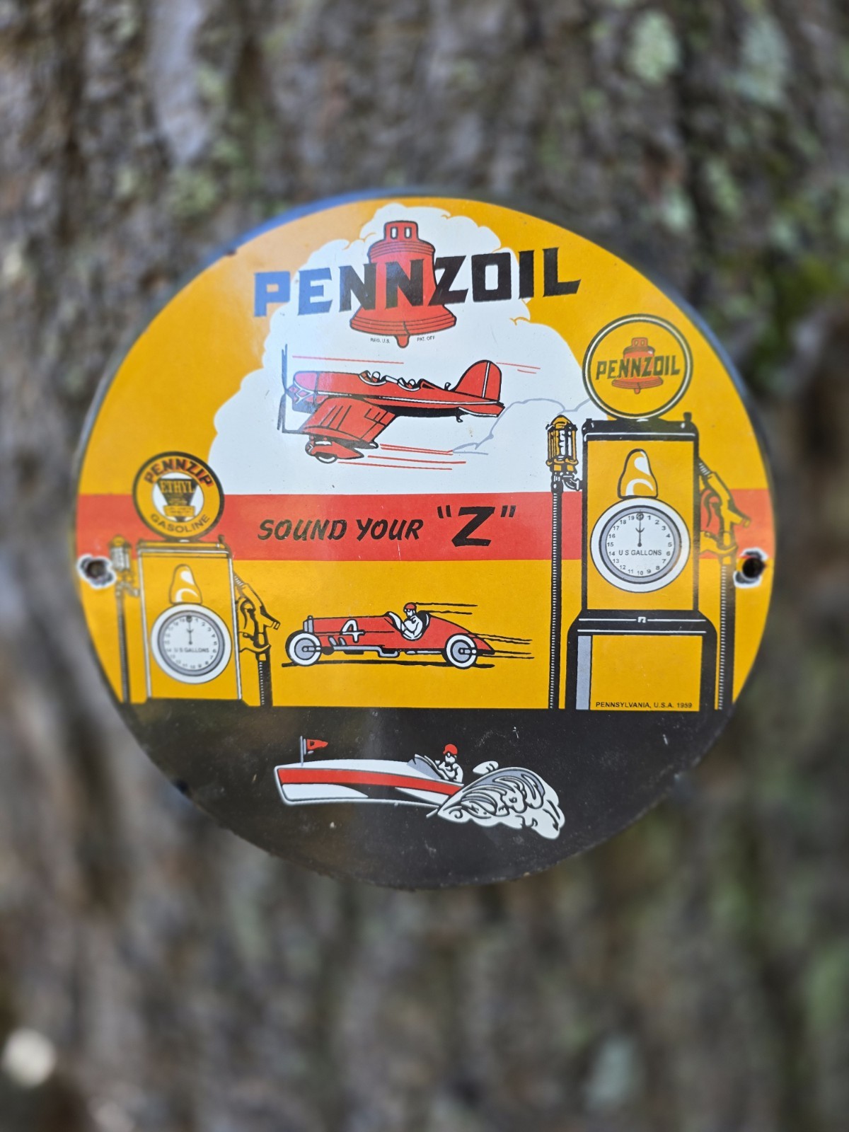 VINTAGE PENNZOIL GASOLINE PORCELAIN SIGN SOUND YOUR \