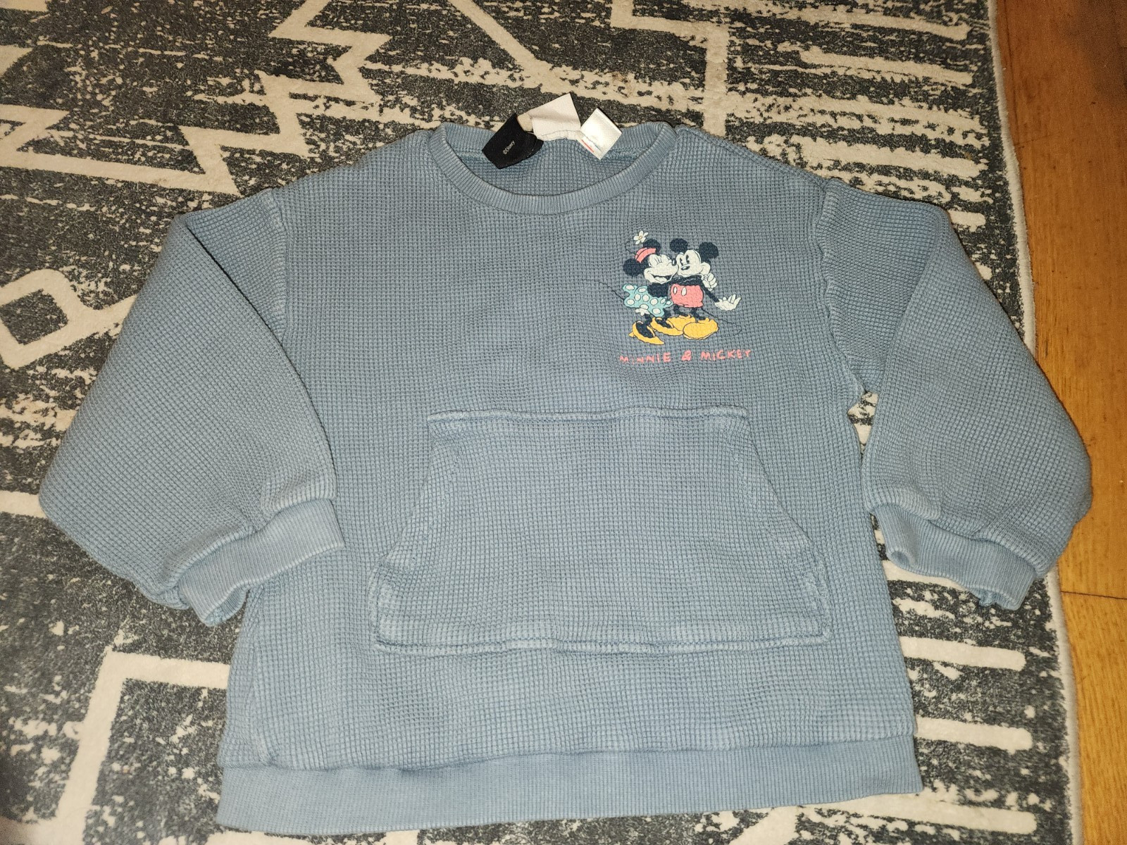 Zara Kids Disney Minnie Mickey Mouse Blue Waffle Knit Sweatshirt 4 - 5 Years