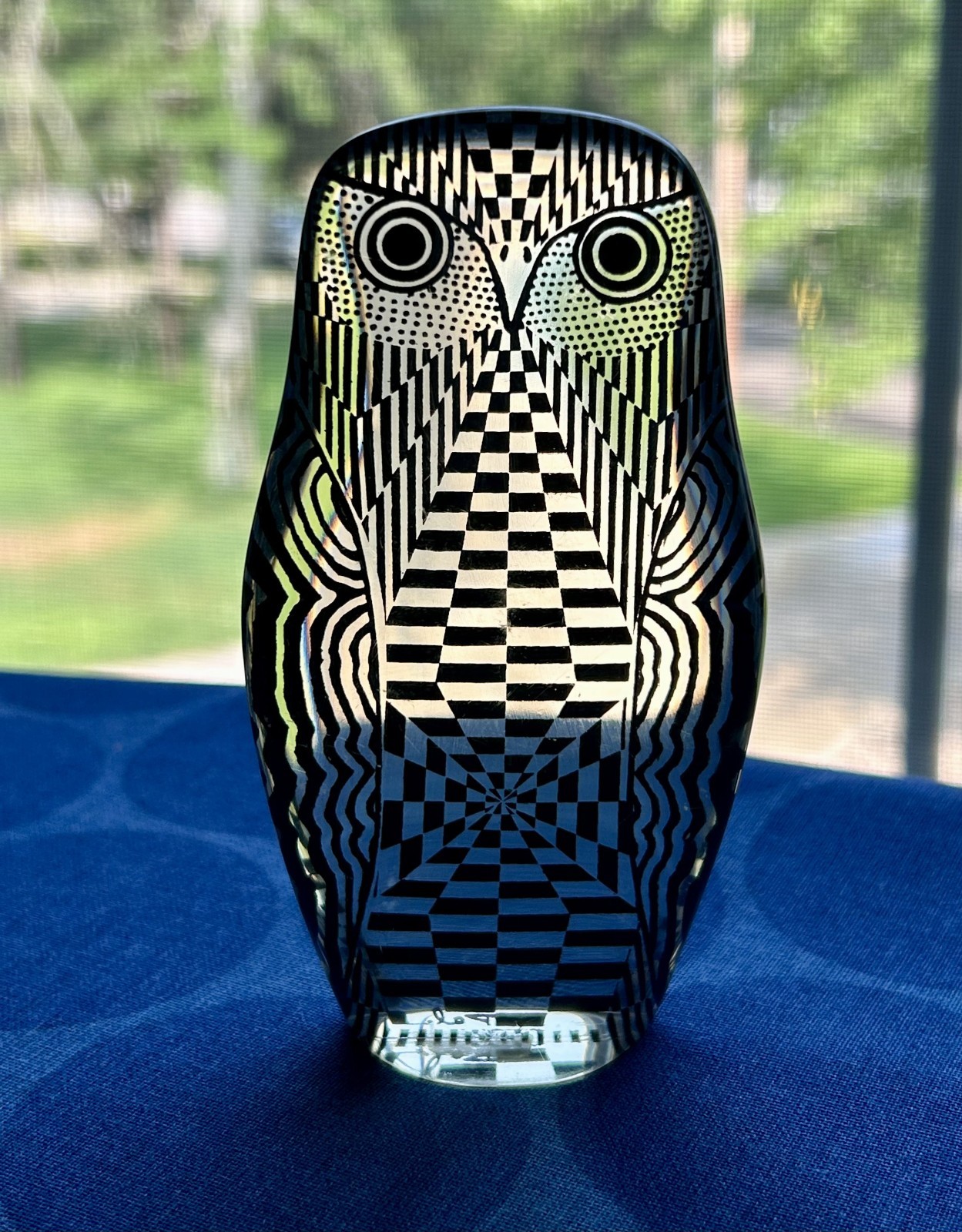 Vintage Abraham Palatnik Lucite Owl Figurine Art MCM Checkerboard Design