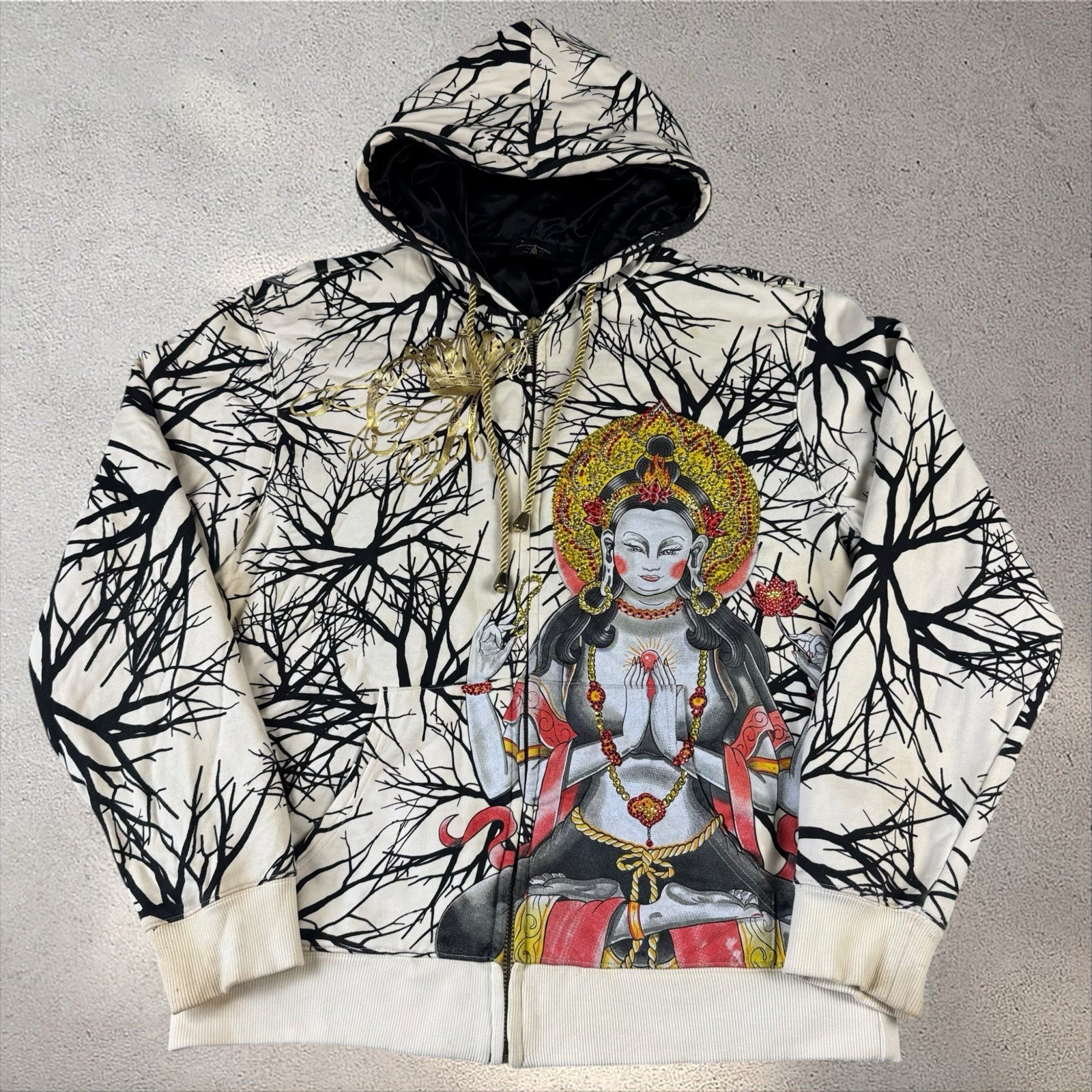 Y2K Christian Audigier Buddha Hoodie Men’s XXL Los Angeles Vintage Ed Hardy