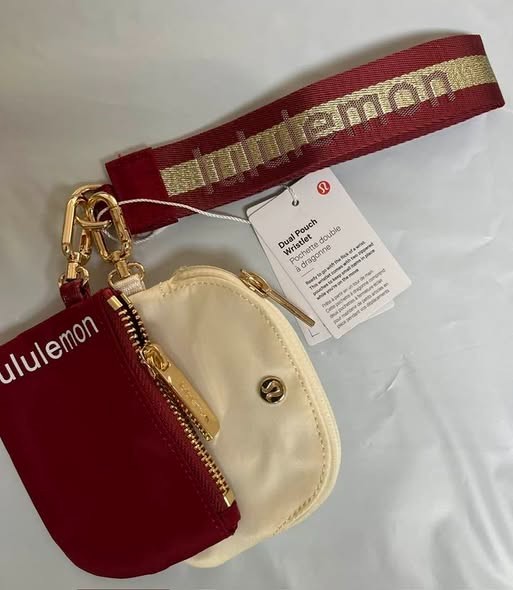 Lululemon Dual Pouch Wristlet Keychain Wallet For Women Zip Red/Ivory NEW