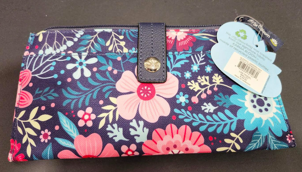 NWT Lily Bloom Liza Travel Wallet Gleeful Garden Navy Floral Recycled Eco