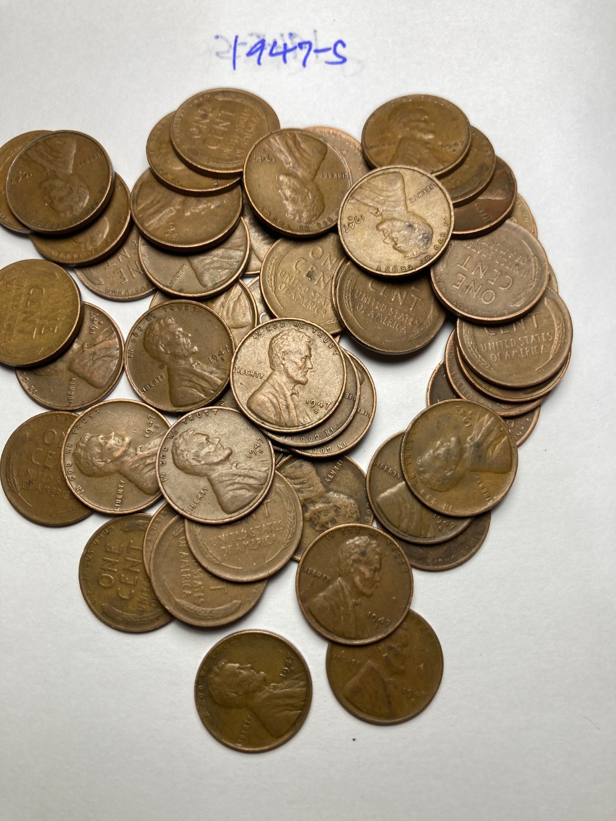 1947-S LINCOLN WHEAT CENT PENNY ROLL, nice condition 1947-S LINCOLN WHEAT CENT PENNY ROLL, nice condition