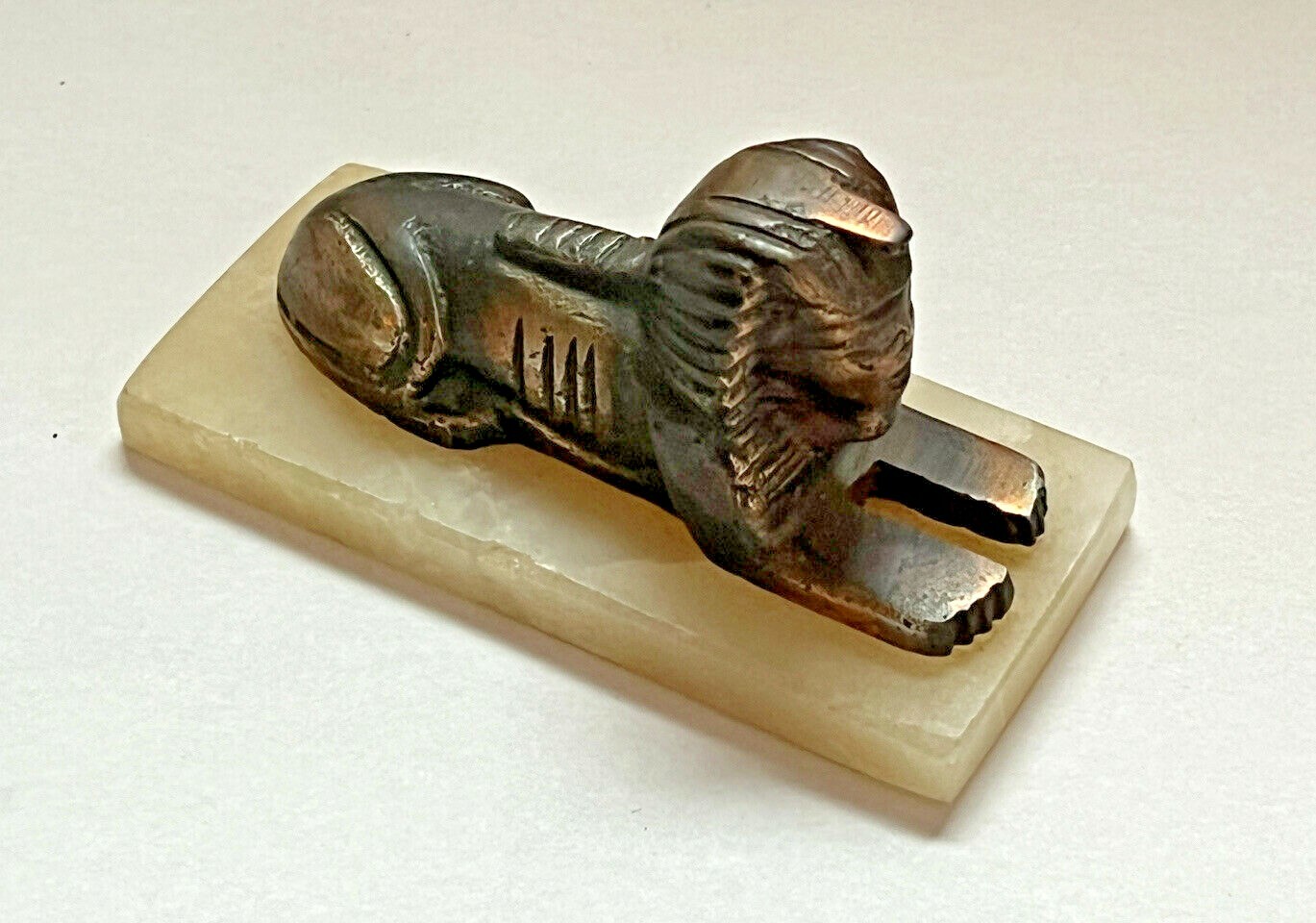 Vintage Egyptian Souvenir of the Great Sphinx Metal Figurine with Marble Base