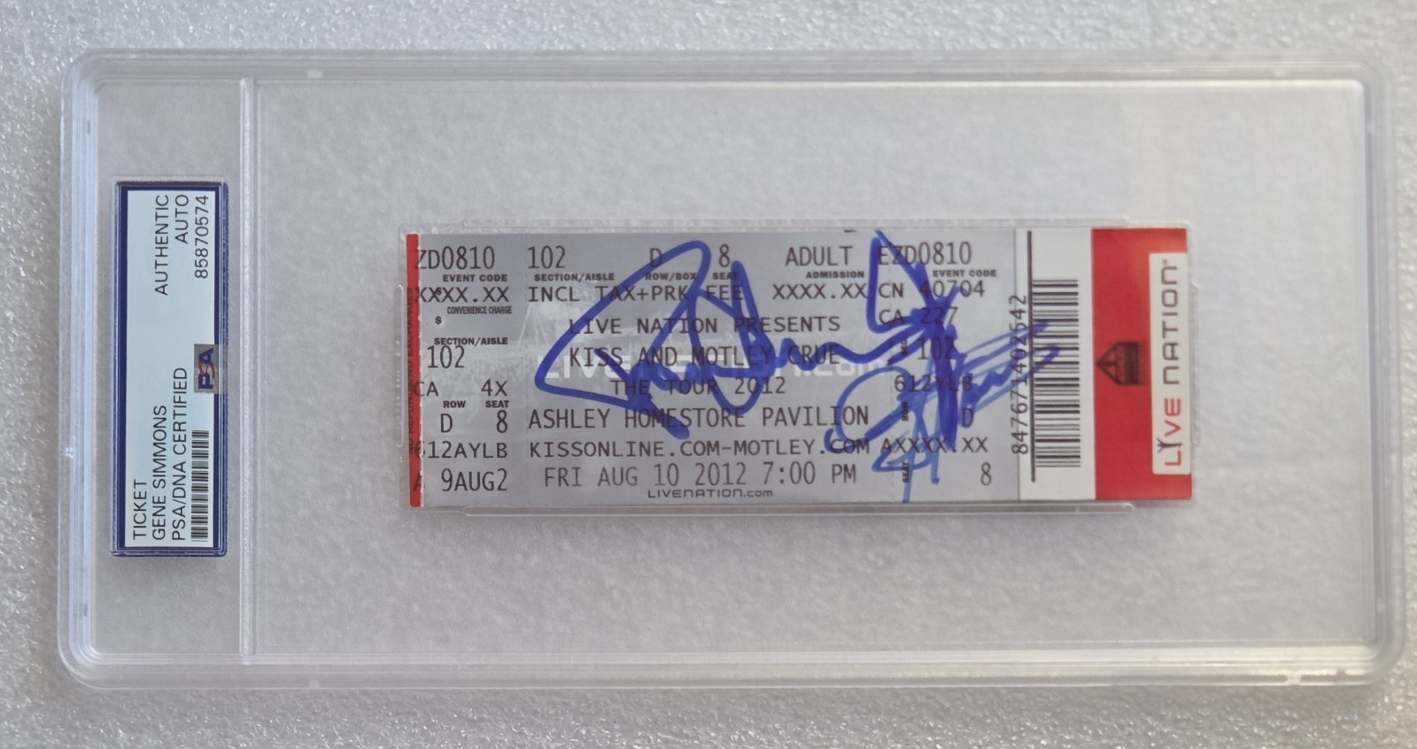 KISS GENE SIMMONS PAUL STANLEY SIGNED PSA/DNA COA SLABBED TICKET AUTOGRAPHED PSA