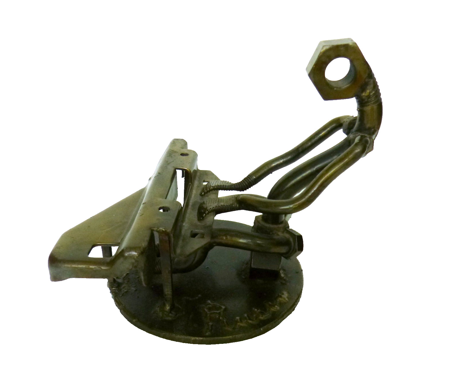 Vtg  Hand Made Metal Folk Art Man Playing Piano Sculpture Nuts Bolts Metal Parts