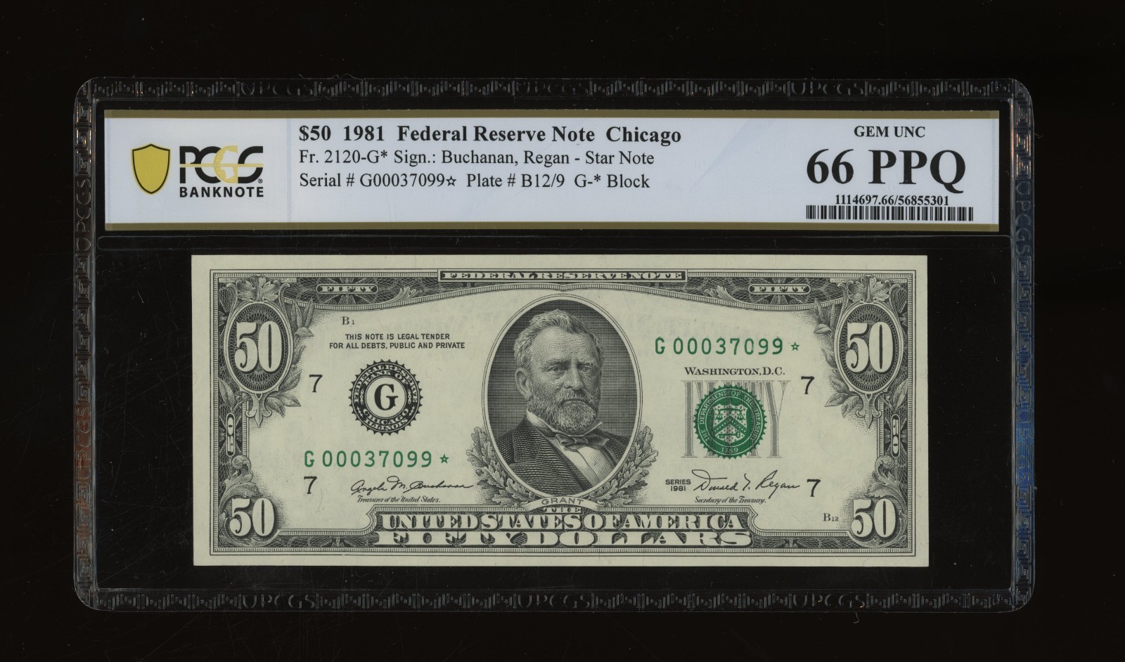 DBR 1981 $50 FRN Chicago STAR Gem Fr. 2120-G* PCGS-B 66 PPQ Serial G00037099*