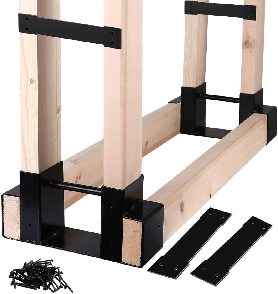 MOFEEZ Outdoor Firewood Log Storage Rack Bracket Kit,Fireplace 2 Bases, Black MOFEEZ Outdoor Firewood Log Storage Rack Bracket Kit,Fireplace 2 Bases, Black