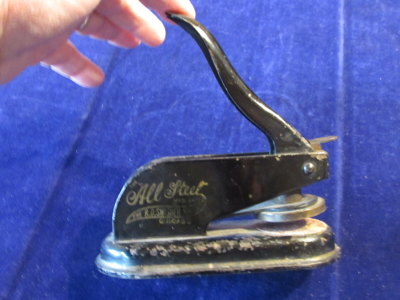 All Steel Black Sigwalt Seal Hand Press Stamp Embosser Notary Patented 1926 A42