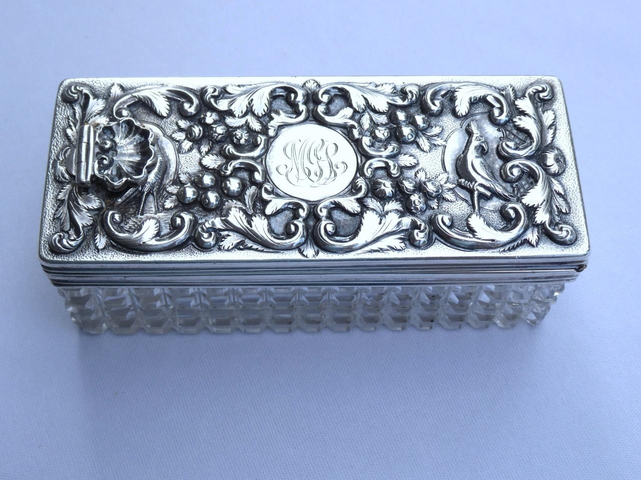 1847 VICTORIAN ANTIQUE ENGLISH STERLING SILVER CUT CRYSTAL BOX  HALLMARKED RARE