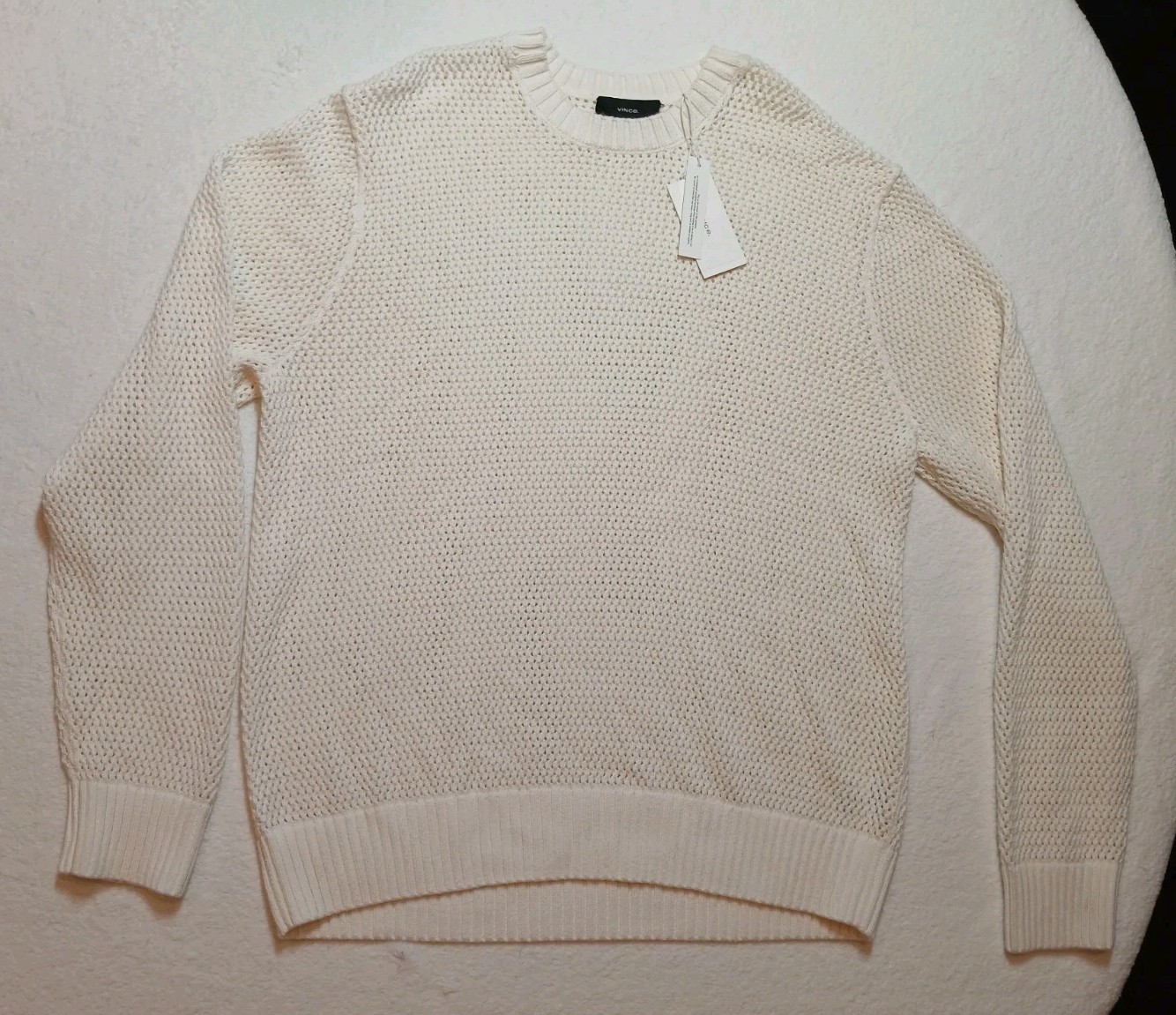NWT Vince Men\'s M09656505A Mesh Stitch Cotton Cashmere Crewneck Sweater Cream L NWT Vince Men\'s M09656505A Mesh Stitch Cotton Cashmere Crewneck Sweater Cream L