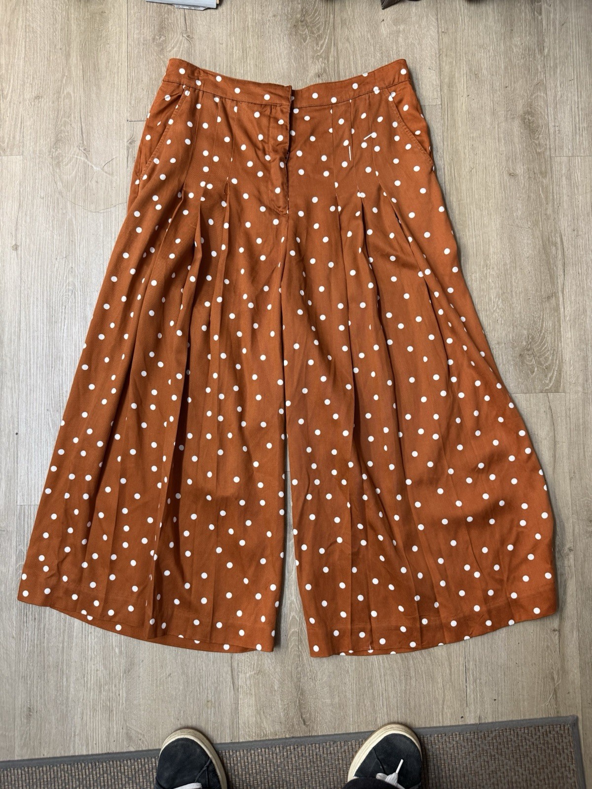 Anthropologie Maeve Isobel Pleated Wide-Leg Orange Trousers Size L