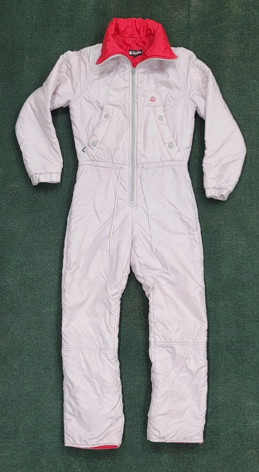JEAN JACQUES BENSON Vintage Ski Suit. Short length. Off-white with red lining.