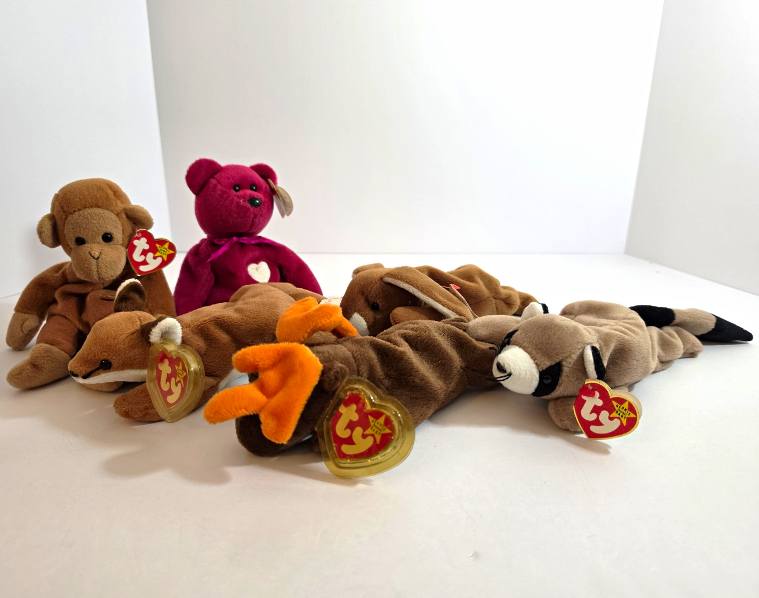 Ty Beanie Babies Lot 6 w/ Tags  Chocolate, Bongo, Valentina, Ringo, Ears, Sly