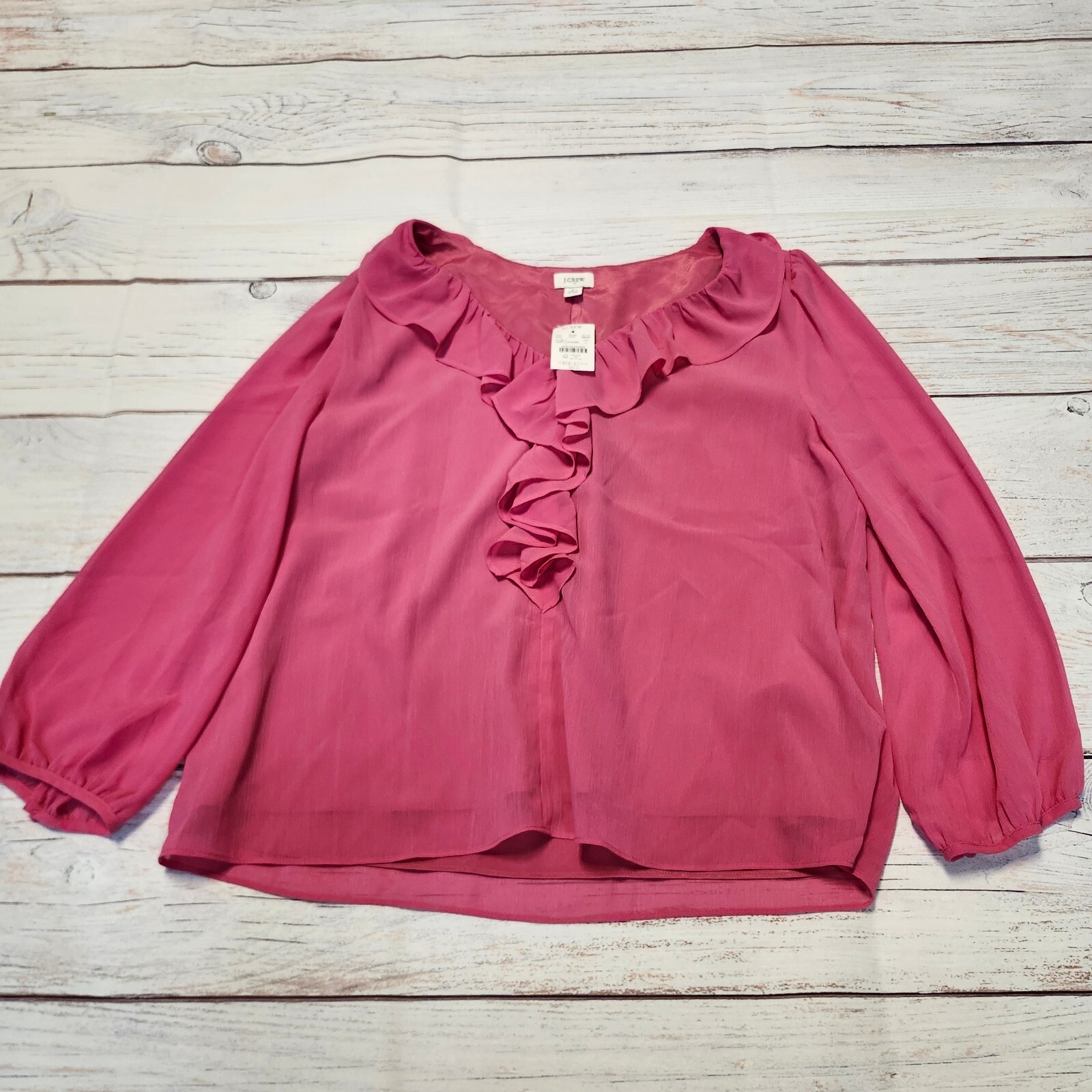 J.Crew Pink Ruffle V-Neck Blouse Size Large NWT J.Crew Pink Ruffle V-Neck Blouse Size Large NWT