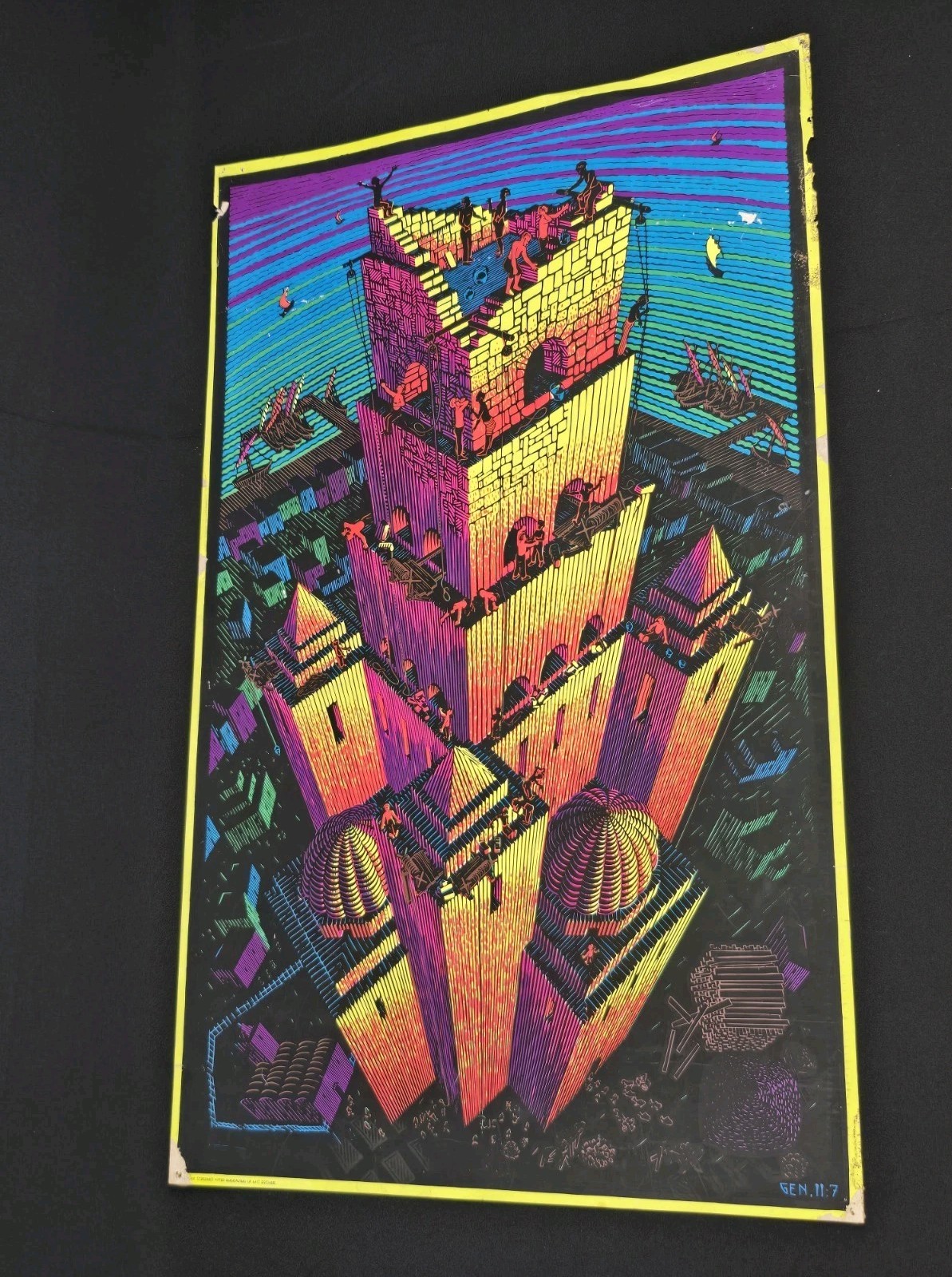 RARE Original late 1960s VICTORY TOWER Escher Blacklight Poster Hip Products