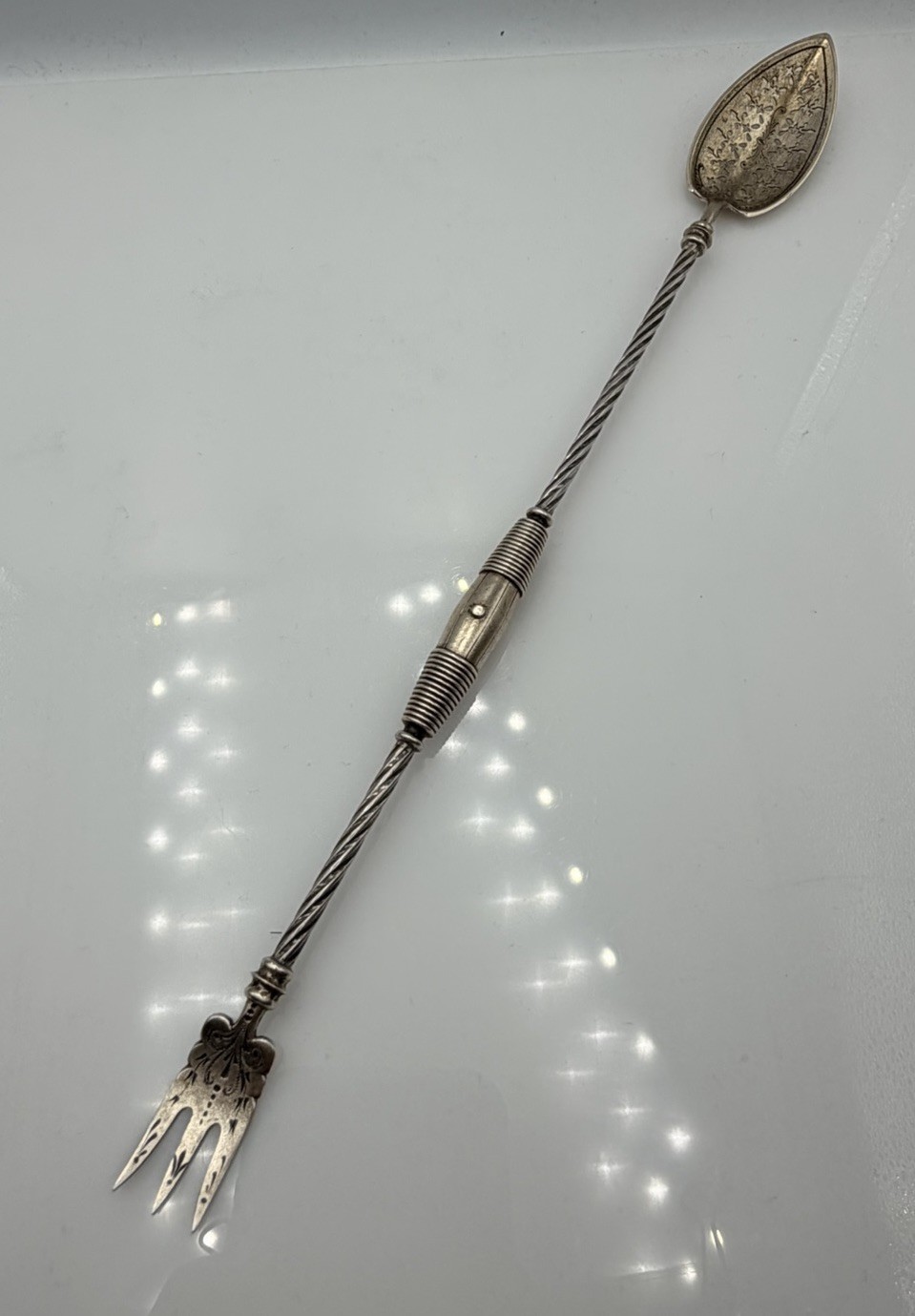 Gorham Antique Sterling Silver Olive Barrel Double End Spoon & Fork Server