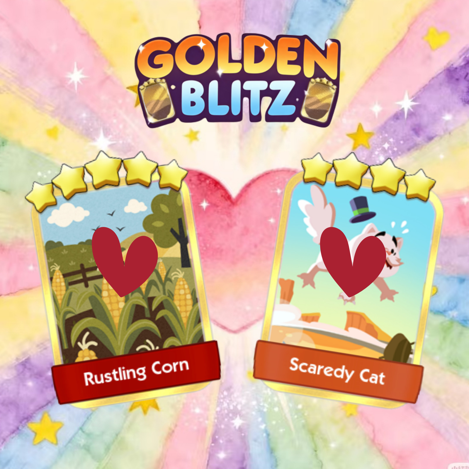 Monopoly Go Golden Blitz Stickers ⚡Scaredy Cat + Rustling Corn | Fast Delivery ✨