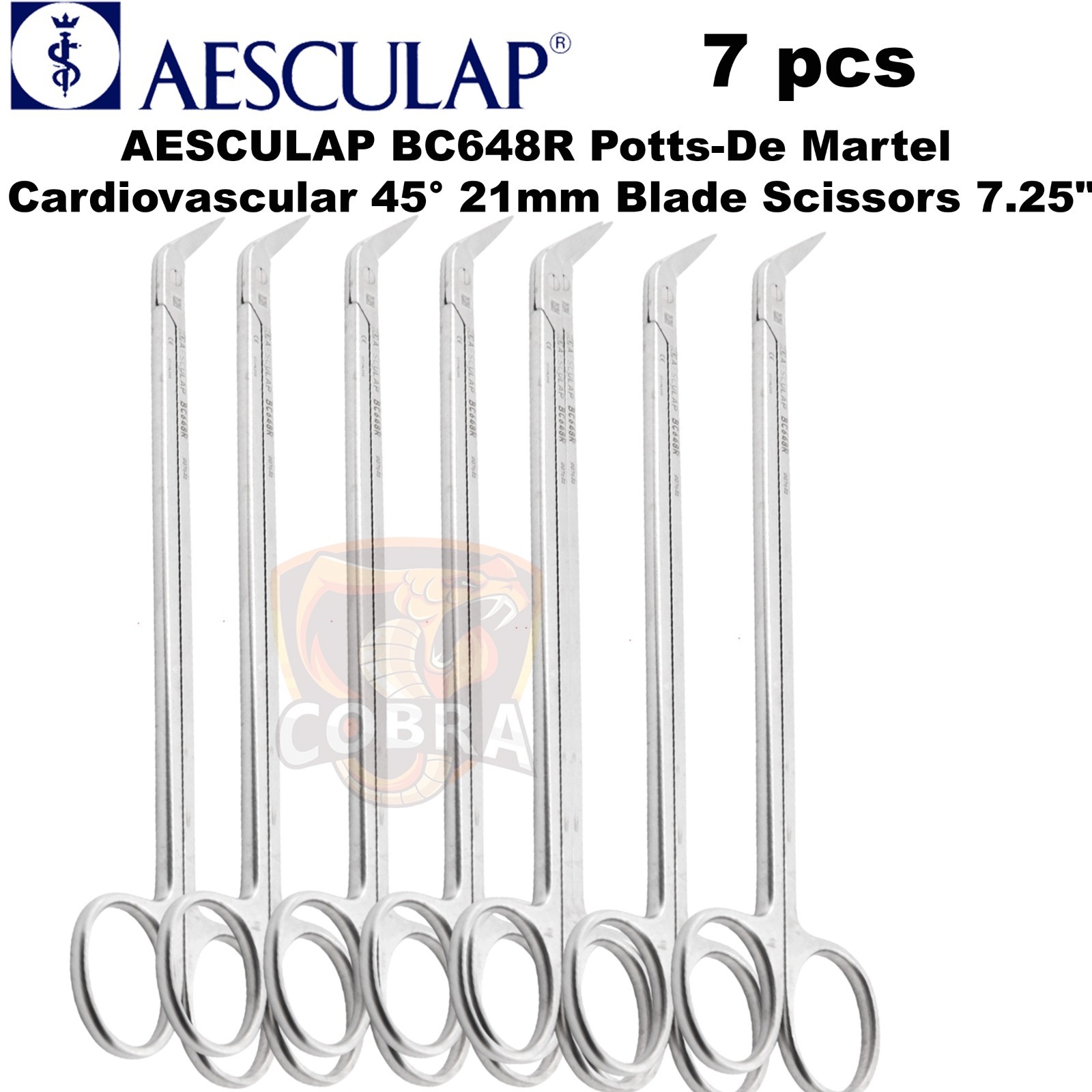 7X AESCULAP BC648R Potts-De Martel Cardiovascular 45° 21mm Blade Scissors 7.25\'\'