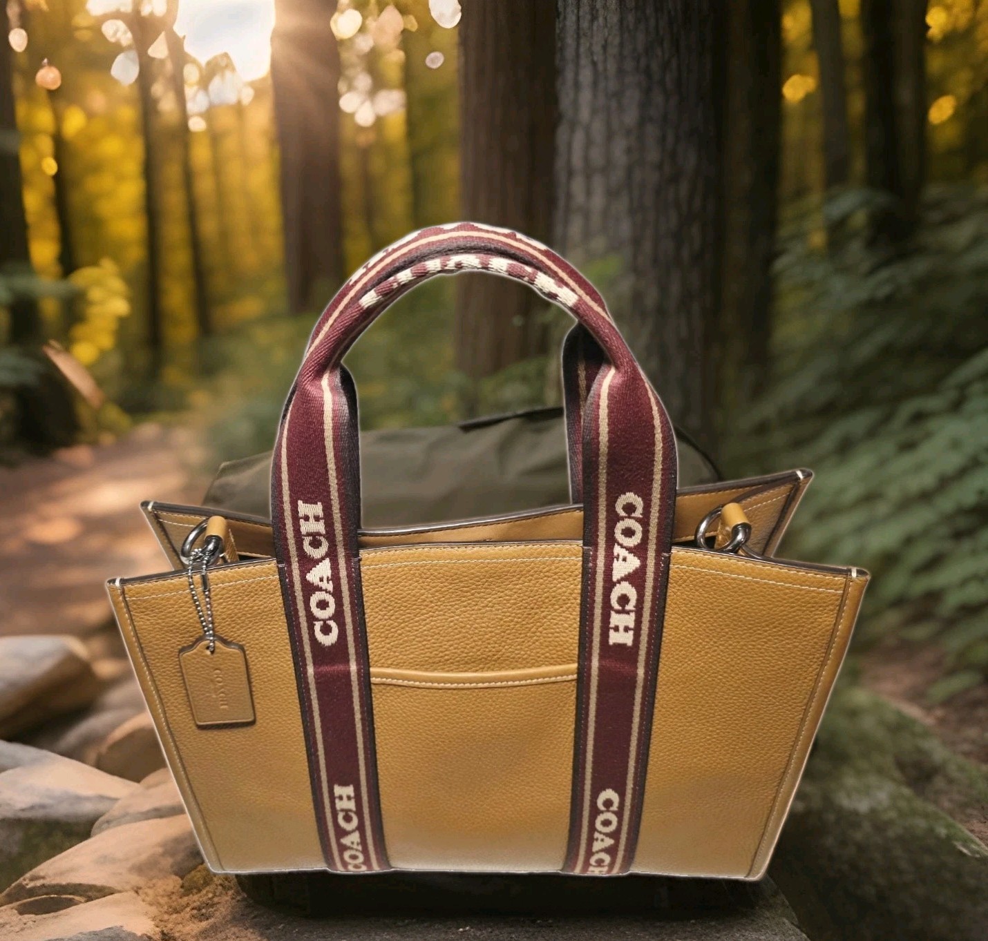 Coach Smith Tote Pebbled Leather Bag SV Penny Double Handle Caramel Tan Maroon