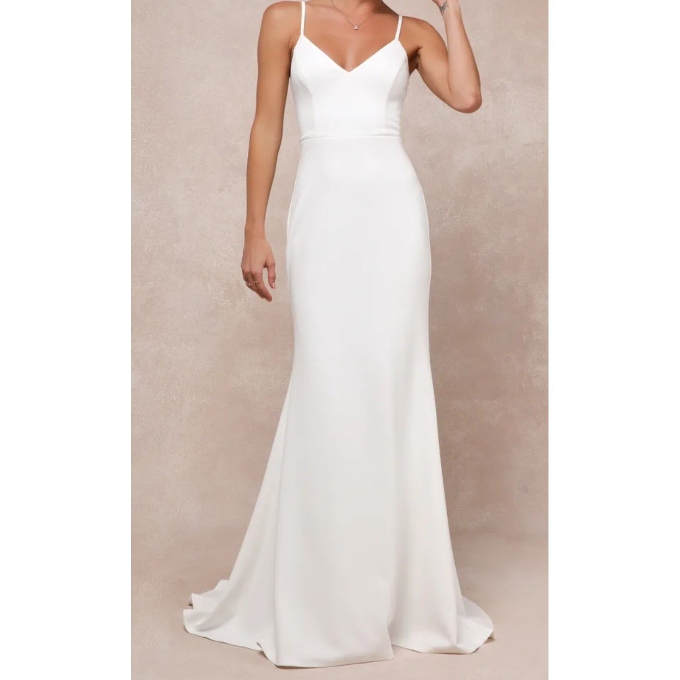 Lulus Feeling of Forever White Mermaid Maxi Wedding Dress NWT Sz M Needs Zipper