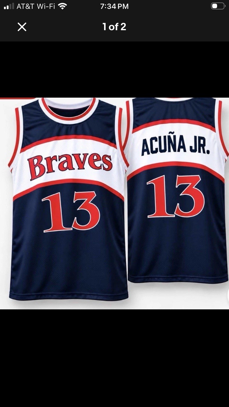 Atlanta Braves Ronald Acuna SGA Basketball Jersey Shirt size Large Atlanta Braves Ronald Acuna SGA Basketball Jersey Shirt size Large